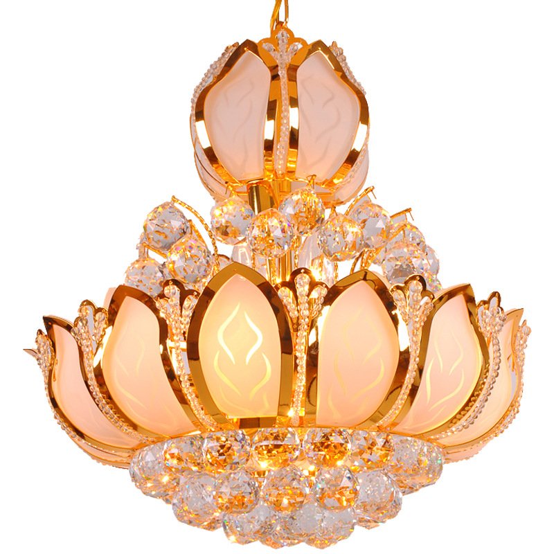 European Gold Dining Room Crystal Round LED Bedroom Chandeliers Dining Room Staircase Pendant Lamps