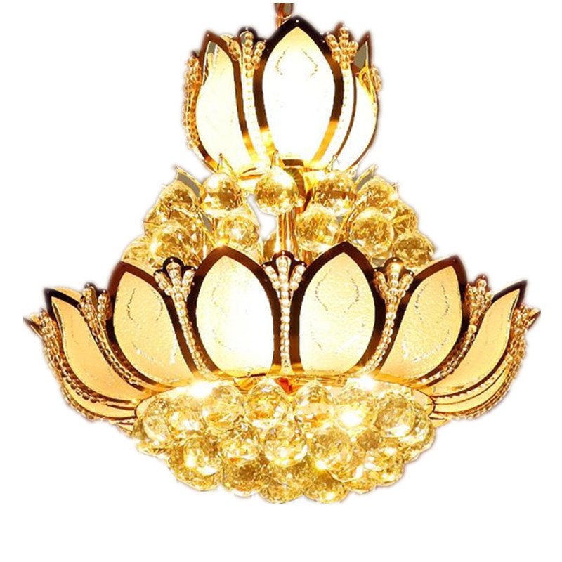 European Gold Dining Room Crystal Round LED Bedroom Chandeliers Dining Room Staircase Pendant Lamps