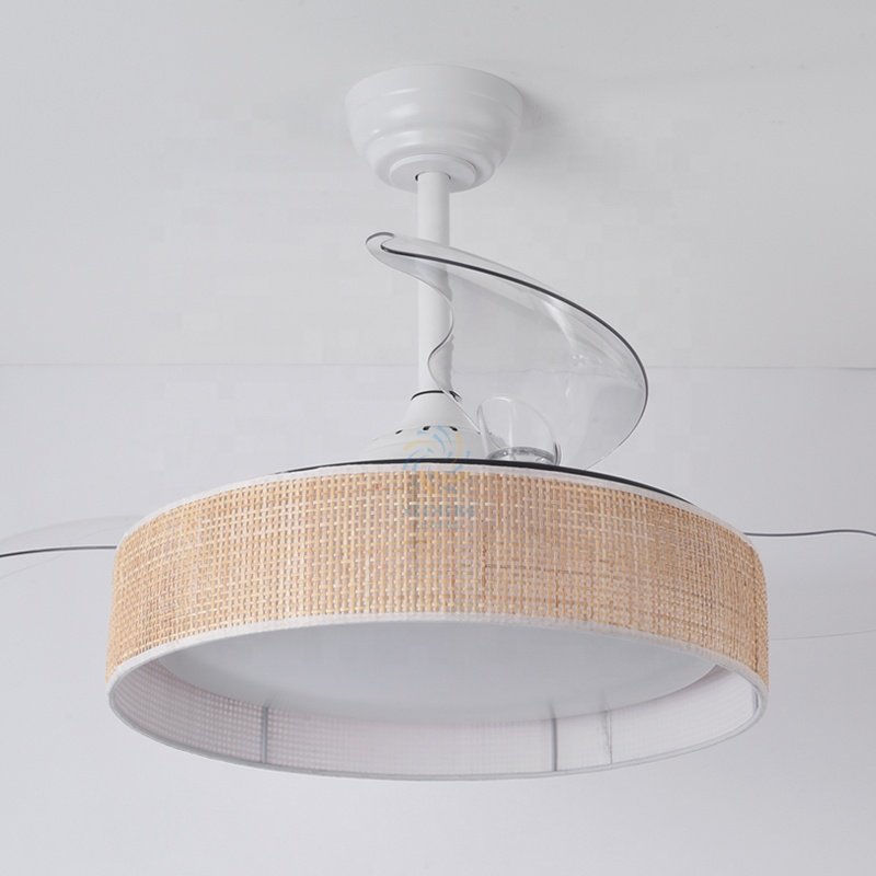 Y103 New 42 Inch Wave Shaped Invisible Fan Light 110 220v Decorative Bladeless Remote Control Vine Art Fan Pendant Lamp