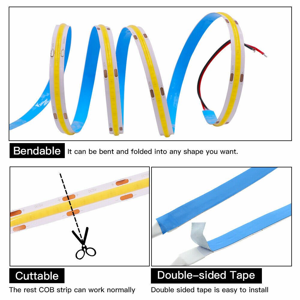 YUAN Factory Customized Ce Rohs Rgb Rgbw 5v 12v 24v Strip Led Light Flexible Cob Led Strip Light