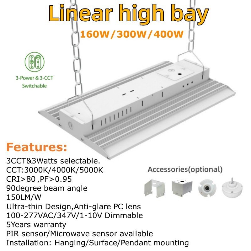 400watt Industrial Indoor Area Workshop Garage Linear High Bay Led Lighting Commercial 5000k Led Highbay Light Fixture
