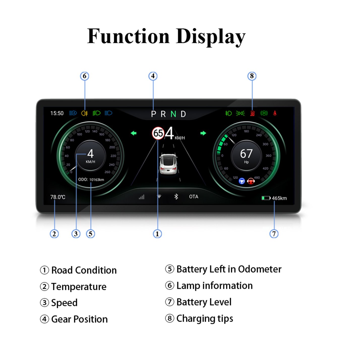 10.3" Portable Car Dashboard Mounted Support Rv 4G Wifi Wireless Carplay Hicar Android Auto for Model 3/Y Instrument Panel