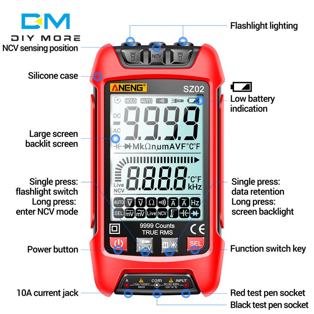 Smart Digital Multimeter 6000 Counts True RMS Auto Electrical Capacitance Meter Temp Resistance Transistor Testers Mmultimetro