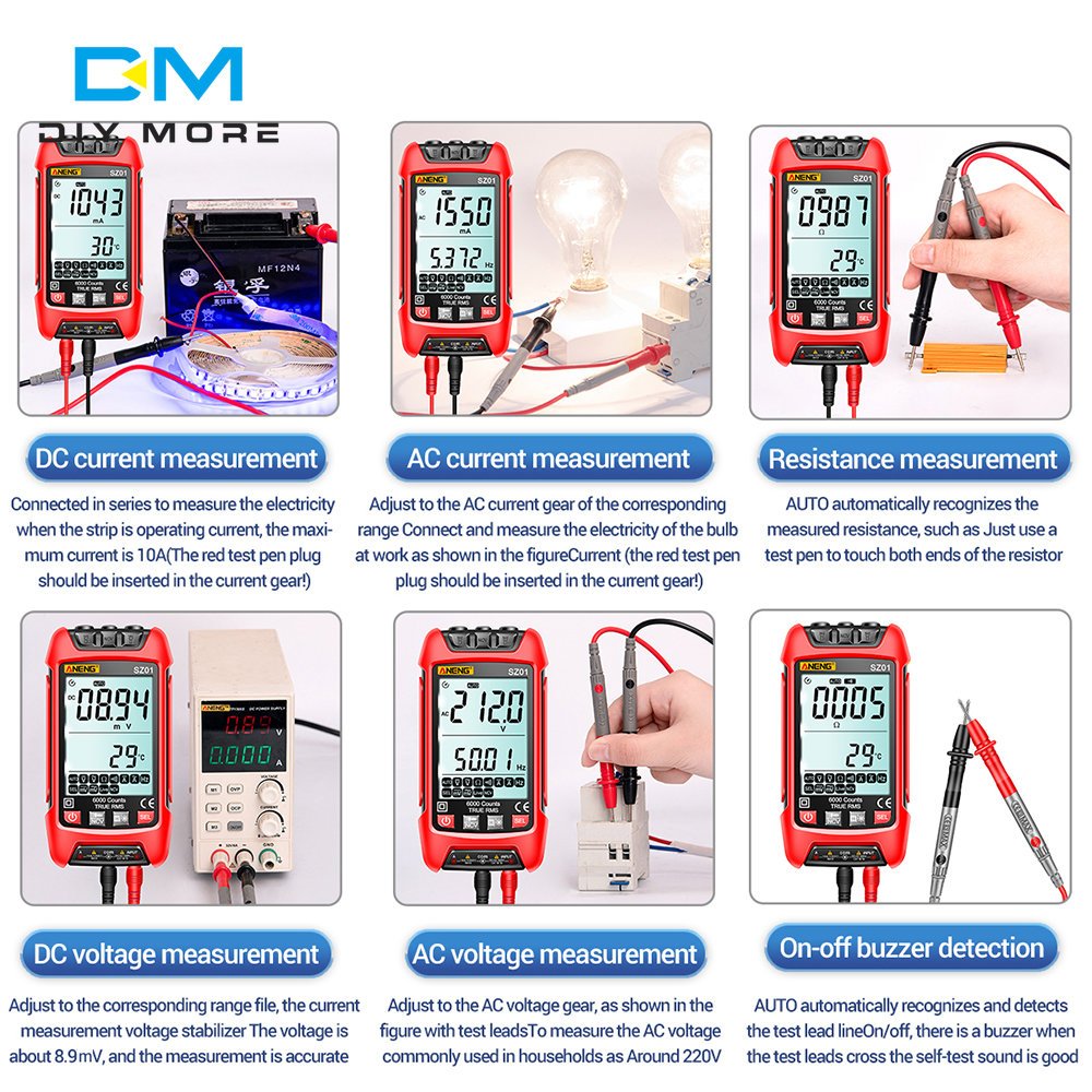 Smart Digital Multimeter 6000 Counts True RMS Auto Electrical Capacitance Meter Temp Resistance Transistor Testers Mmultimetro
