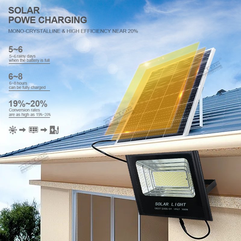 ALLTOP High Lumen Smart Outdoor Waterproof Aluminum Garden Ip65 50 100 150 200 W Solar Led Flood Lamp