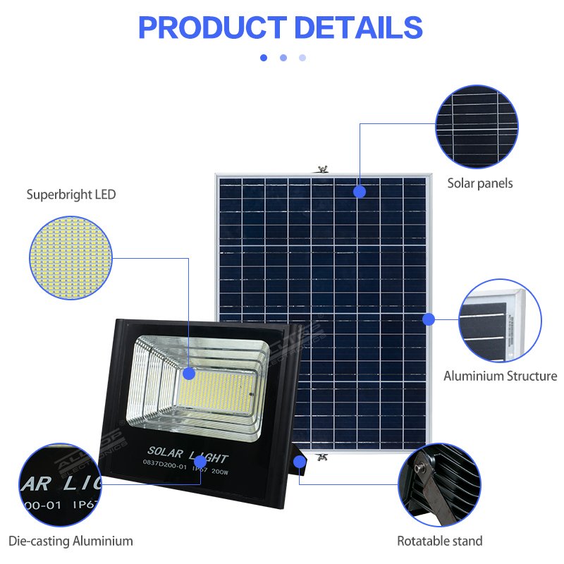 ALLTOP High Lumen Smart Outdoor Waterproof Aluminum Garden Ip65 50 100 150 200 W Solar Led Flood Lamp