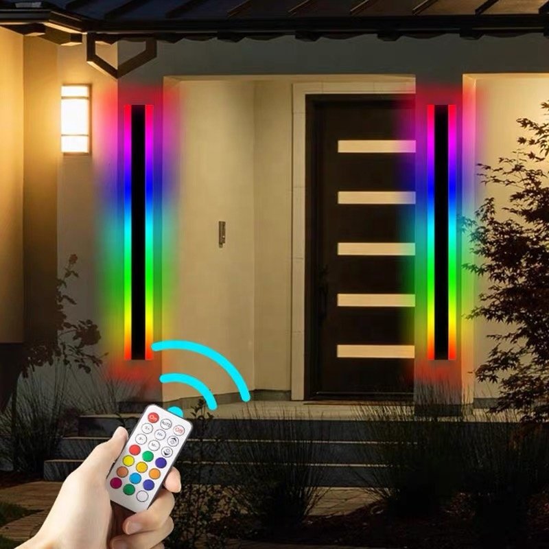 Factory 110V 220V RGB Color Changing IP65 LED Wall Light Linear Long Strip Outdoor Intelligent Wall Light with Remote Control