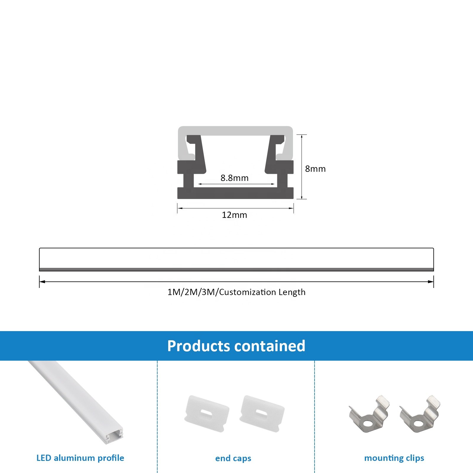 Fashion 047 Led Strip Light Aluminum Profile Wardrobe 12*8mm Mounted Cabinet Led Profile Aluminum