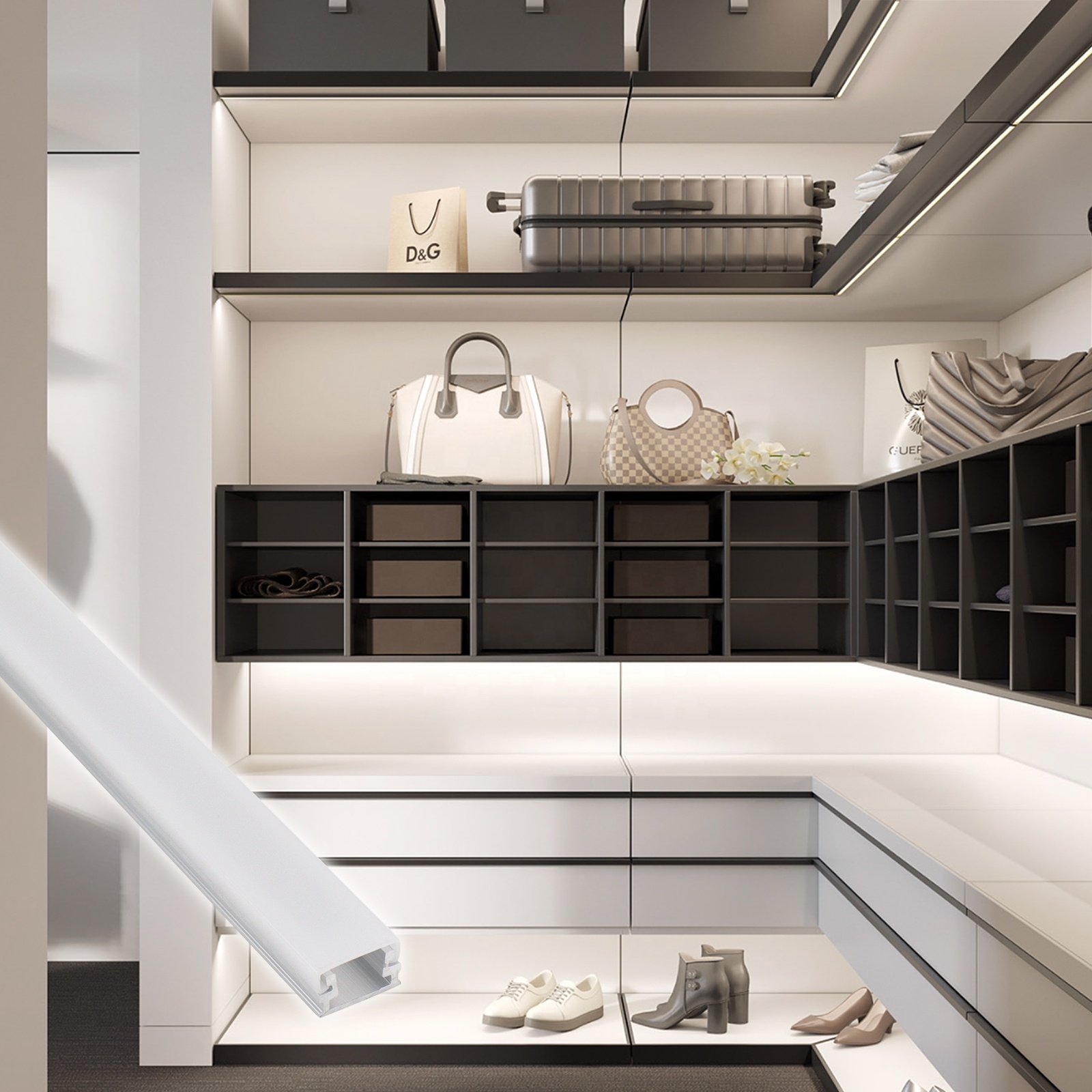 Fashion 047 Led Strip Light Aluminum Profile Wardrobe 12*8mm Mounted Cabinet Led Profile Aluminum