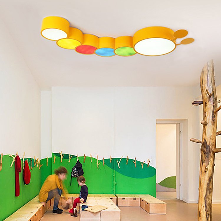 Caterpillar Cartoon Ceiling Light Three Color Stepless Remote Dimming Bedroom Early Education Center Decoration Ceiling Light
