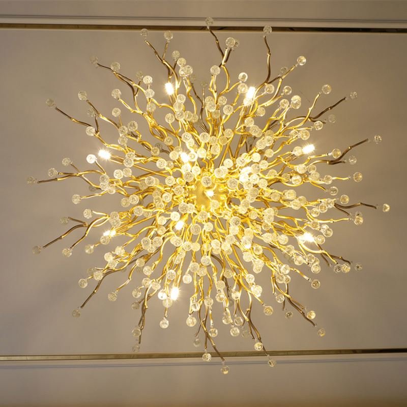 Gold Tree Branch Crystal Pendant Raindrop Chandelier Island Kitchen Bedroom Lamps Remote Control Project Installation Service