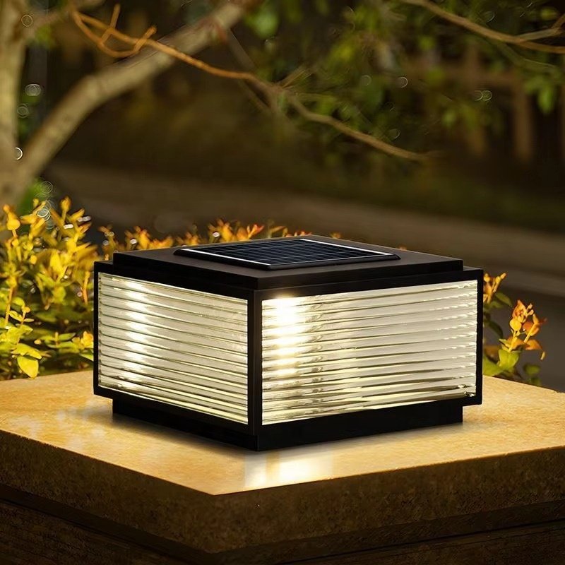 Outdoor Waterproof Black LED Pillar Lights for Villa Courtyard & Garden Gate Solar Landscape Lights