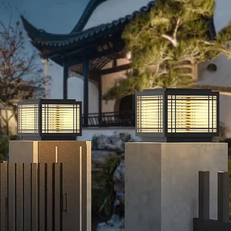 Outdoor Waterproof Black LED Pillar Lights for Villa Courtyard & Garden Gate Solar Landscape Lights
