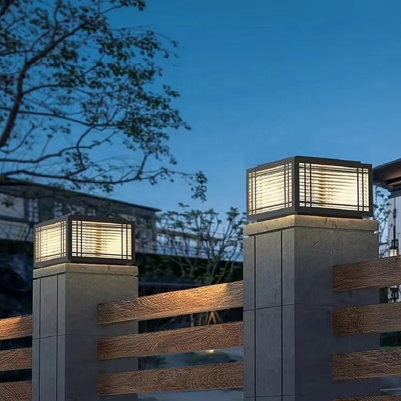 Outdoor Waterproof Black LED Pillar Lights for Villa Courtyard & Garden Gate Solar Landscape Lights