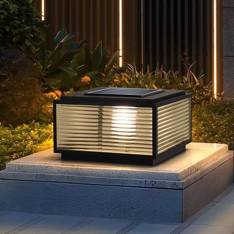 Outdoor Waterproof Black LED Pillar Lights for Villa Courtyard & Garden Gate Solar Landscape Lights