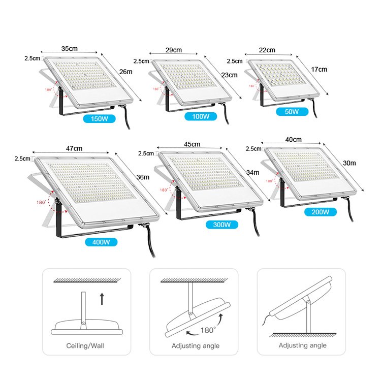 Outdoor Portable 100w LED Worklight Lamp Motion Sensor 300w-400w Dob Field Work 50w Rotating Spot IP66 Rated Stadium Flood Light