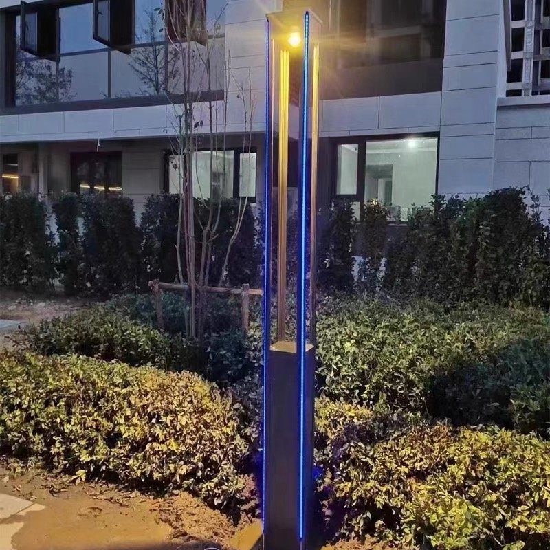 Modern Outdoor Garden Pole Top Light, Four Sided Light Strip 2m 3m 3.5m, 4M, 4.5m LED Landscape Street Light, Pillar Guard Light
