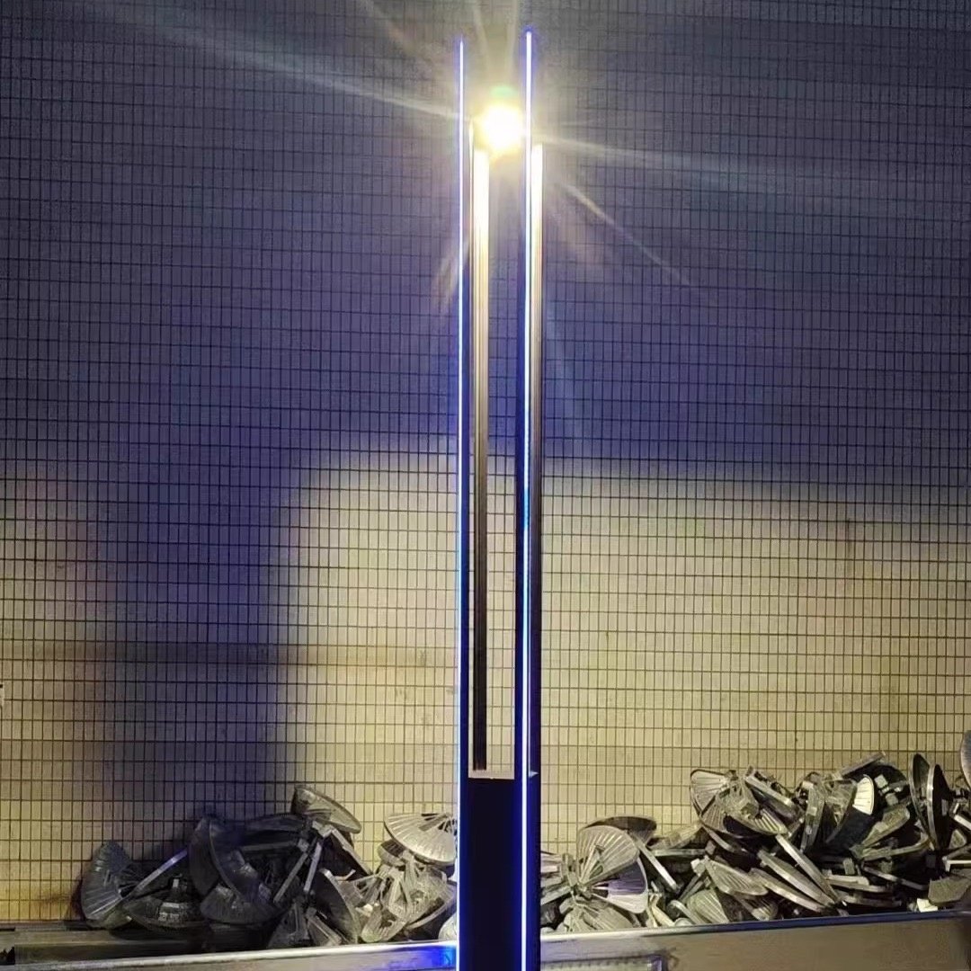 Modern Outdoor Garden Pole Top Light, Four Sided Light Strip 2m 3m 3.5m, 4M, 4.5m LED Landscape Street Light, Pillar Guard Light