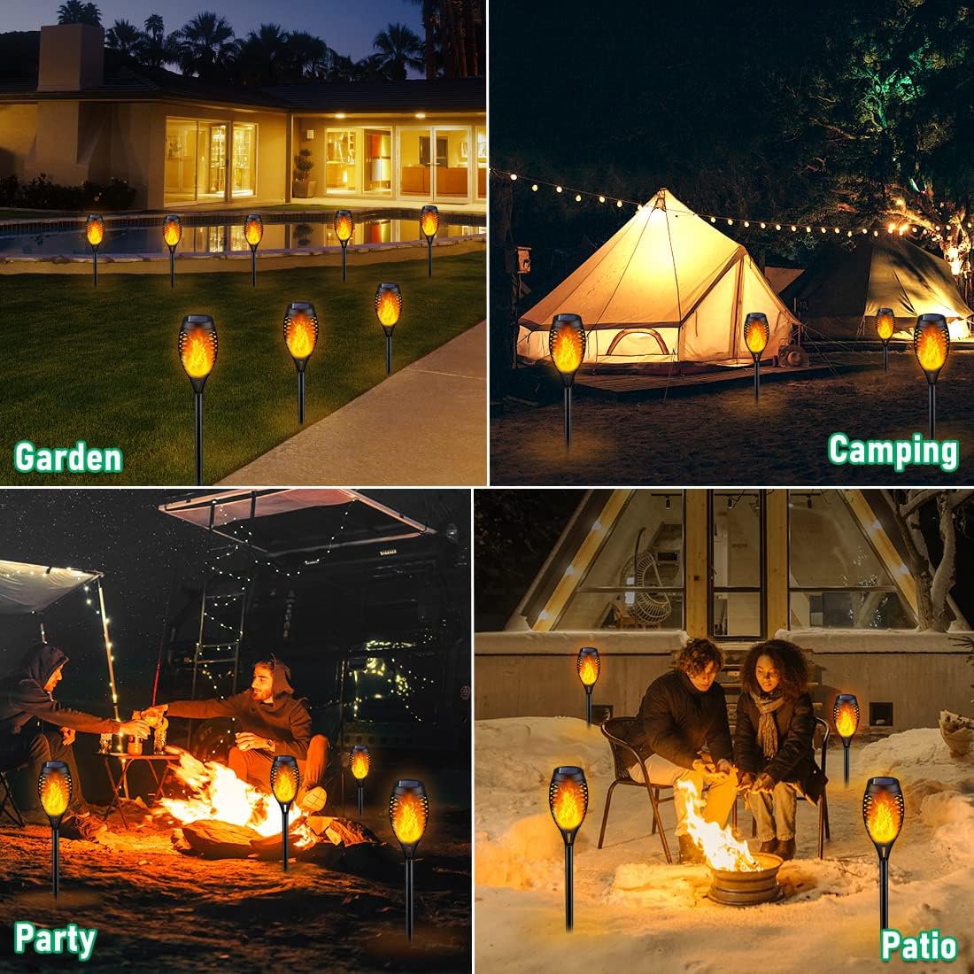 New 96LED 6pcs Large Solar Powered Torch Lights with Blue Green Purple Fire Flickering Flame Light for Halloween Outdoor Yard