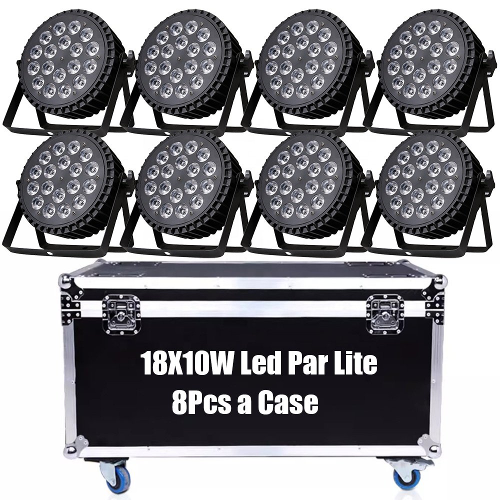 18x10W RGBW Flat LED Parcan Disco DMX512 Spotlights IP20 8Lamps in 1 Flycase Beam Effect DJ Led Light Stage Lighting for Wedding