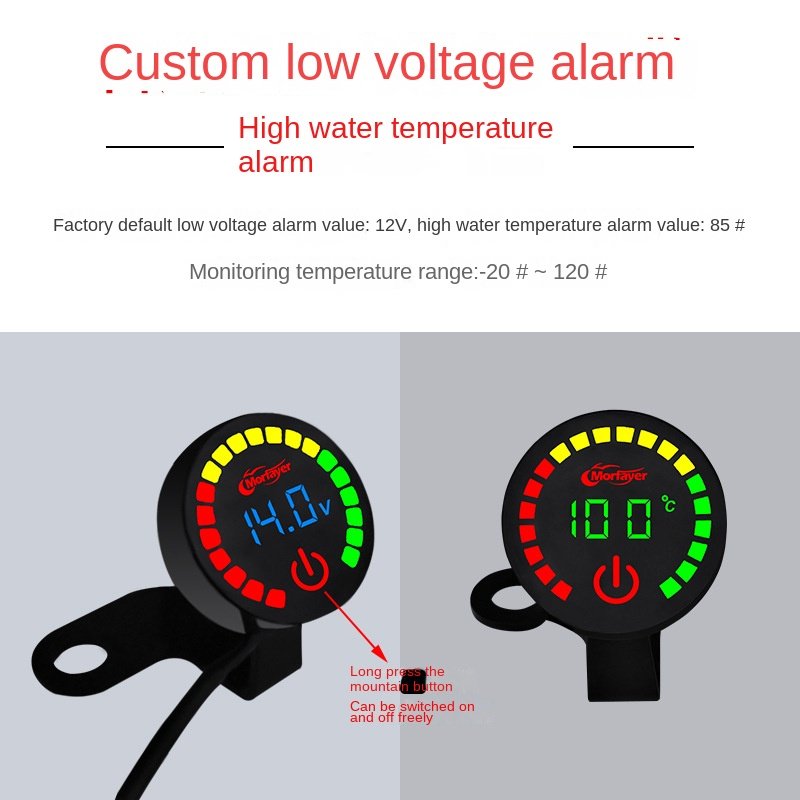 Hot Sale Dual Display Intelligent Alarm Power Meter Auto Meter for Motorcycle Voltmeter
