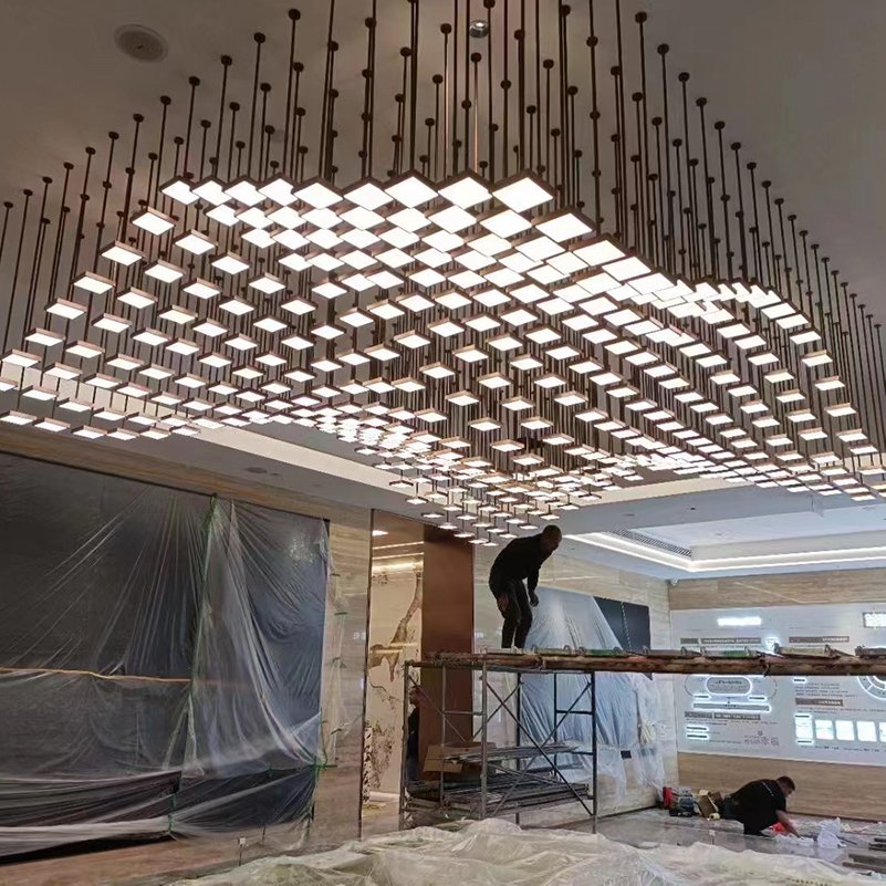 VANTONE Custom RGB Intelligent Dimming Square Module Project Lighting Modern Ceiling Led Giant Chandelier