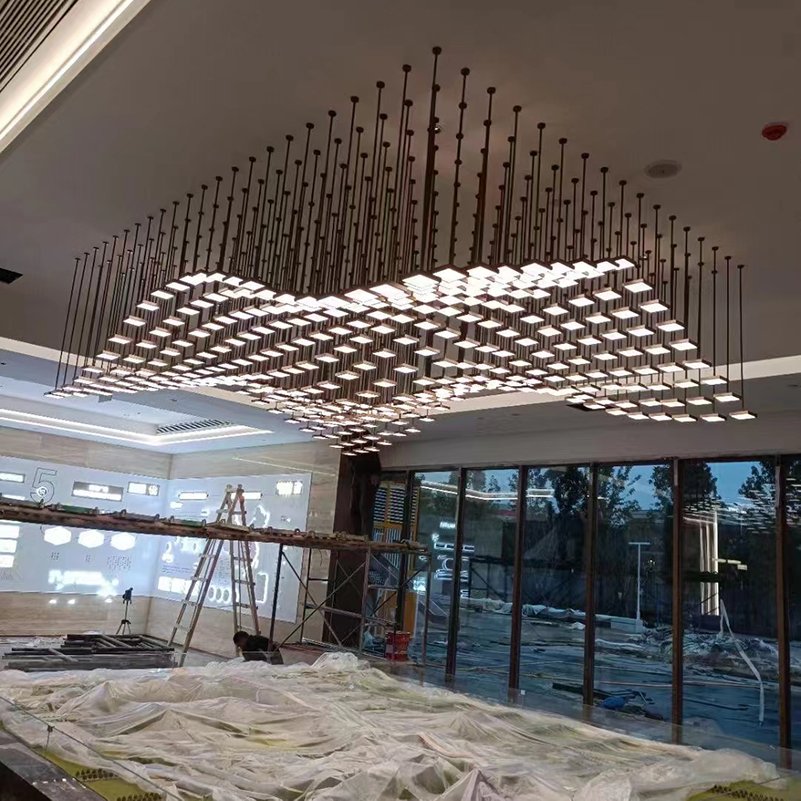 VANTONE Custom RGB Intelligent Dimming Square Module Project Lighting Modern Ceiling Led Giant Chandelier