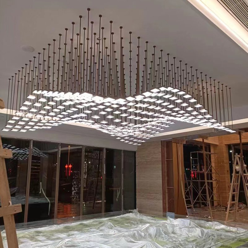 VANTONE Custom RGB Intelligent Dimming Square Module Project Lighting Modern Ceiling Led Giant Chandelier