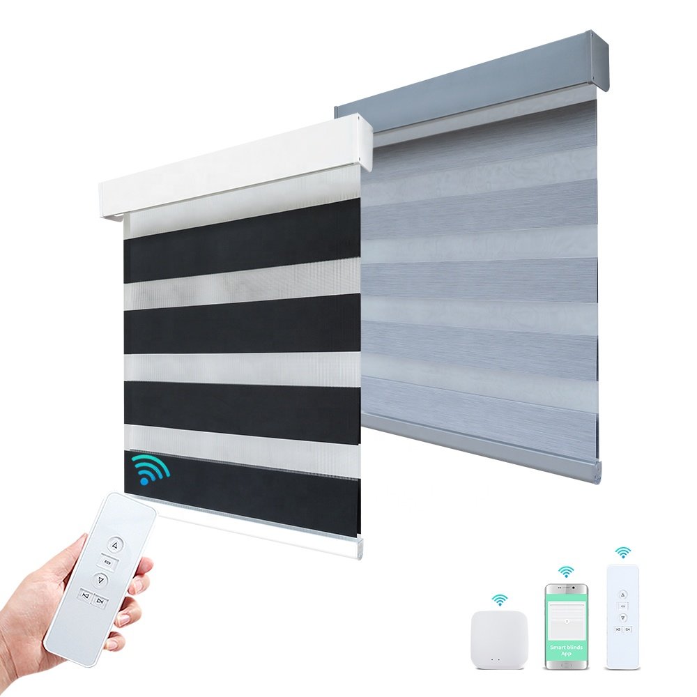 Ming Chen Tuya Smart Motorized Electric Roller Blinds Double Zebra Window Shades with WiFi Alexa Zigbee Control Remote System