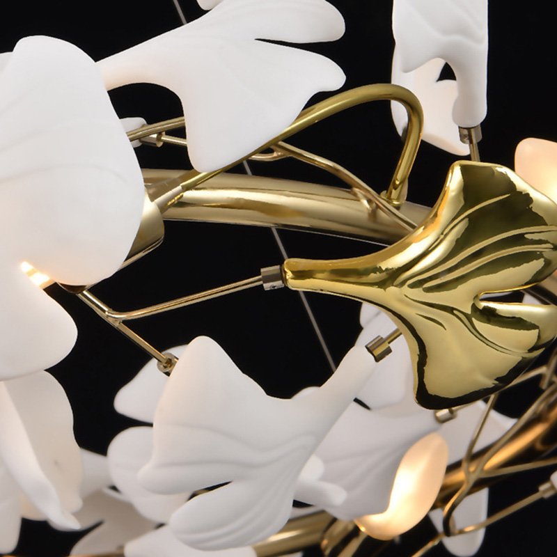 Custom Project Indoor Decoration Luxury Ginkgo Leaf Pendant Light Hotel Villa Home Shop Ginko Ceramic Chandelier