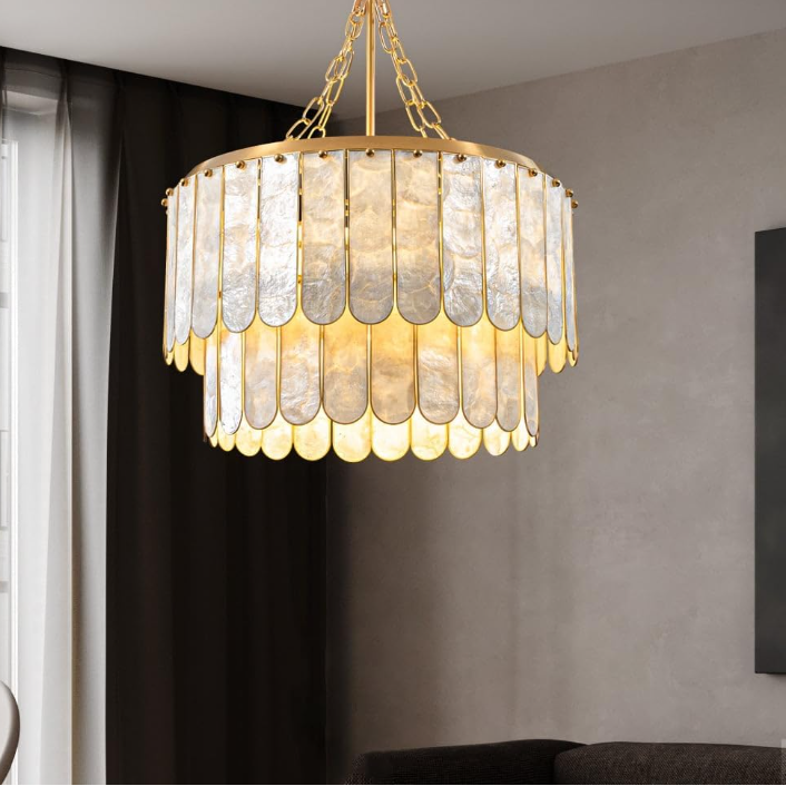 Faceted Gold Capiz Shell Chandelier for Dining Room Modern Pendant Lighting for Wedding Decorative Gold Pendant Light