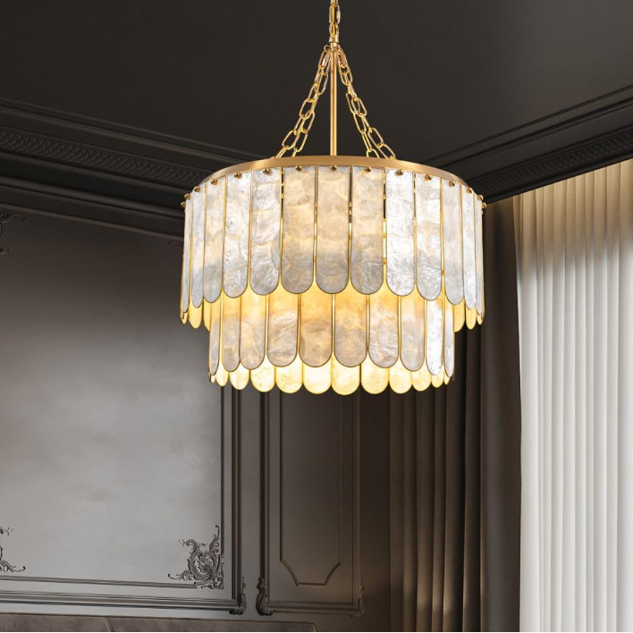 Faceted Gold Capiz Shell Chandelier for Dining Room Modern Pendant Lighting for Wedding Decorative Gold Pendant Light