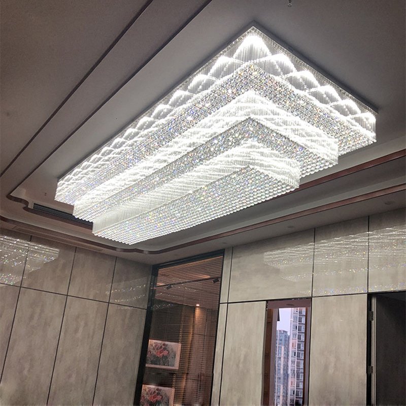 High Product Commercial Space Hotel Large Luxury Glass Crystal Ceiling Led Chandelier