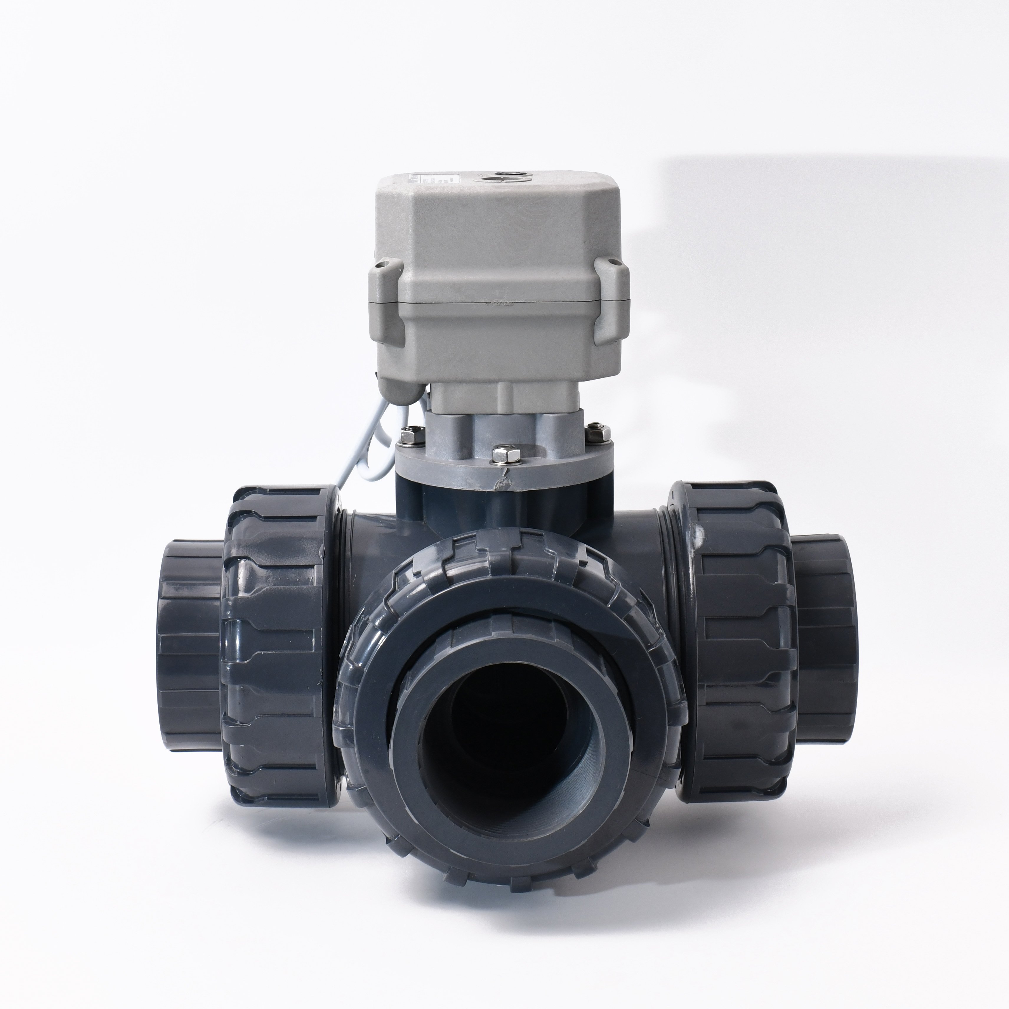 Tonhe 3 Way Electric DN50 PVC Valve 2"in True Union Ball Valve with Limit Switch Feedback 220v Motorized PVC Valve