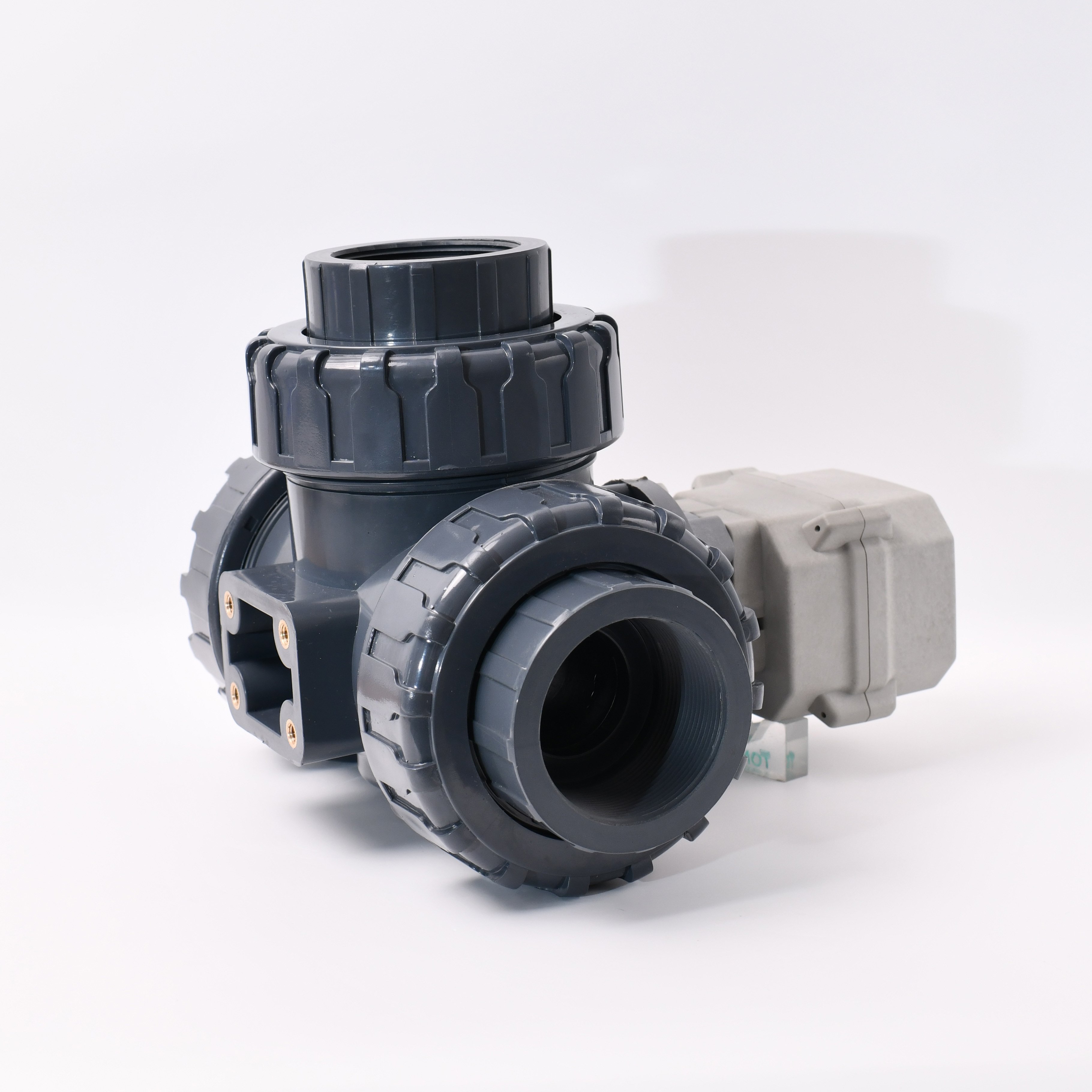 Tonhe 3 Way Electric DN50 PVC Valve 2"in True Union Ball Valve with Limit Switch Feedback 220v Motorized PVC Valve