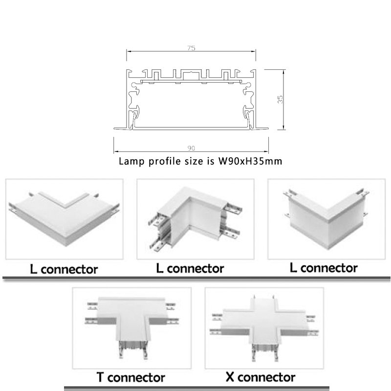 90x35mm Recessed LED Linear Light Linkable Profile Recessed Led Ceiling Light Fixtures for Warehouse, Office