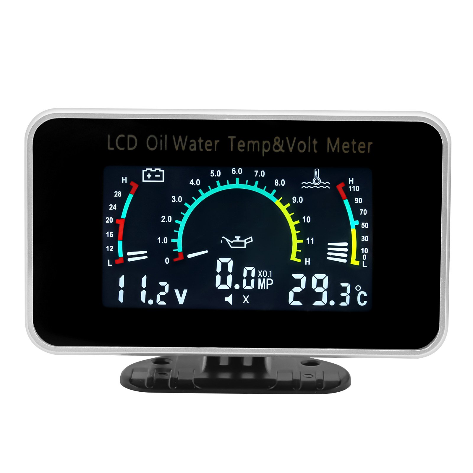 4 In 1 LCD Car Digital Oil Pressure Gauge Voltmeter Fuel Level Meter 1/8 NPT Oil Pressure Sensor + Water Temperature Sensor 10mm