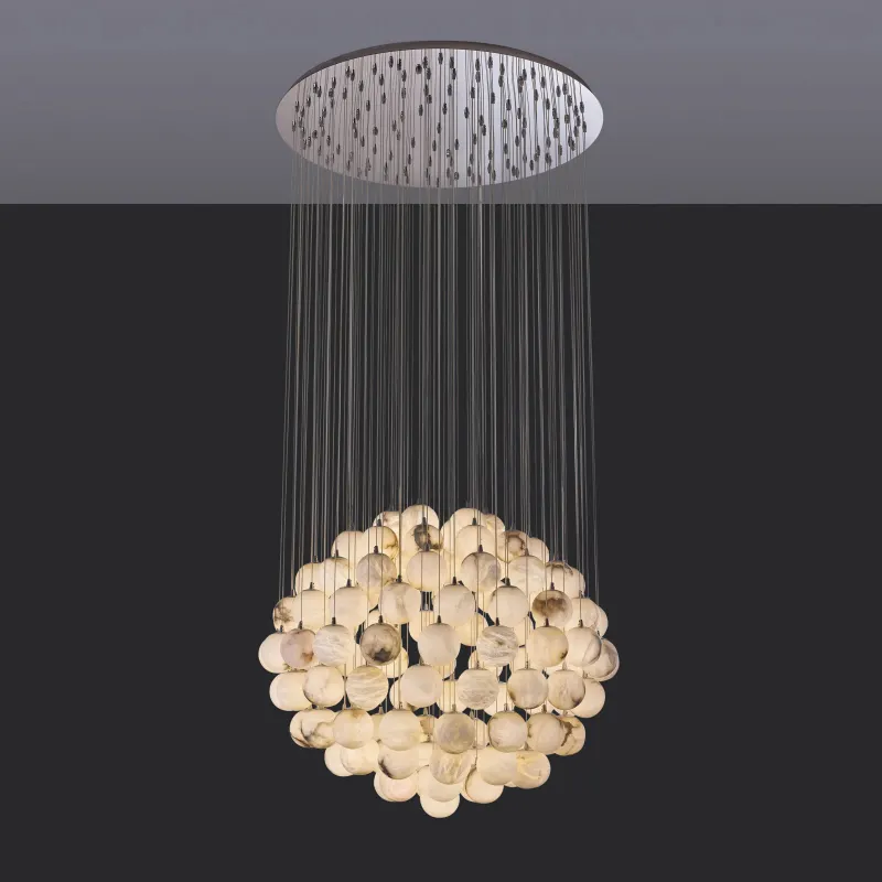 Contemporary Italian White Ball Alabaster Marble Globe Chandelier Art Decoration Ceiling Lamp Apherical Pendant Light