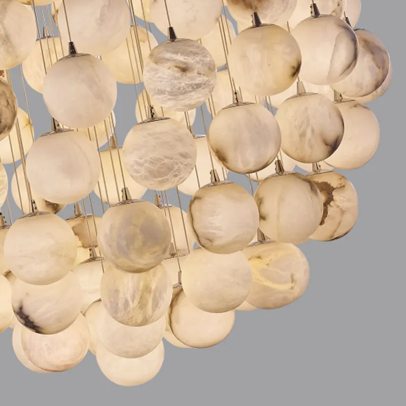 Contemporary Italian White Ball Alabaster Marble Globe Chandelier Art Decoration Ceiling Lamp Apherical Pendant Light