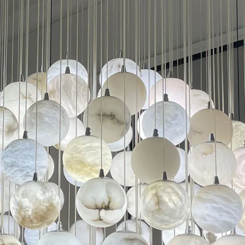Contemporary Italian White Ball Alabaster Marble Globe Chandelier Art Decoration Ceiling Lamp Apherical Pendant Light