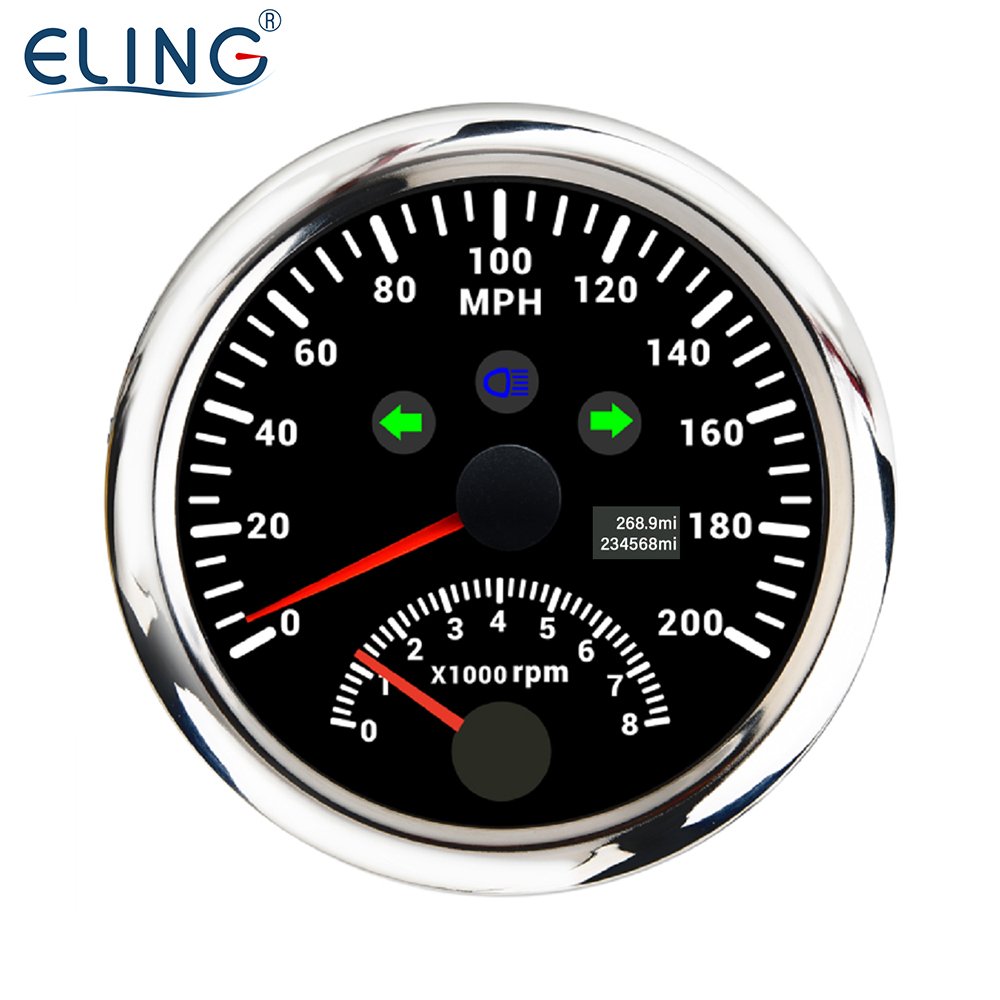 ELING New Car Universal 85mm Auto Meter GPS Speedometer 120 200 km/h MPH With Tachometer Red Backlight for RV Boat Truck 12V 24V