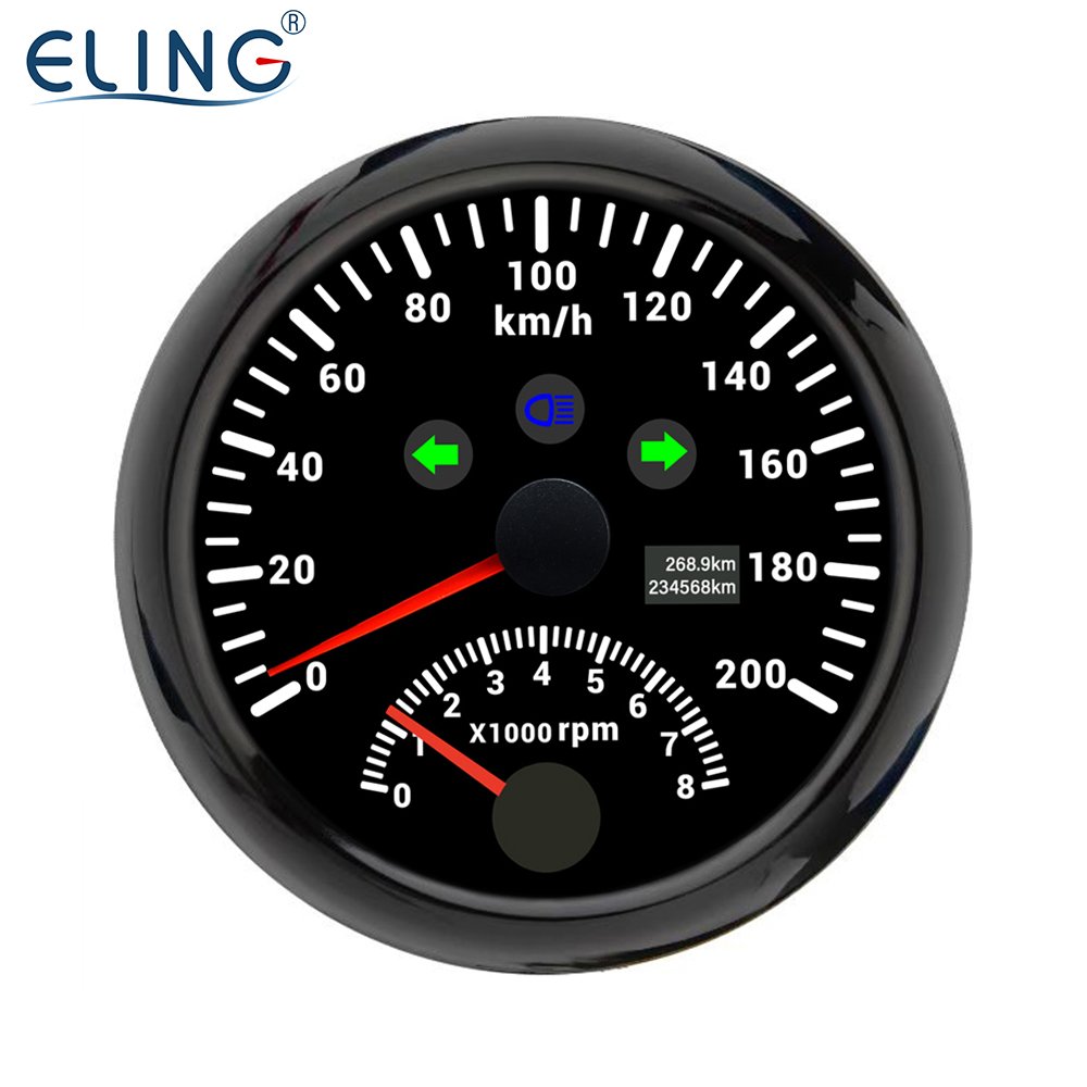 ELING New Car Universal 85mm Auto Meter GPS Speedometer 120 200 km/h MPH With Tachometer Red Backlight for RV Boat Truck 12V 24V