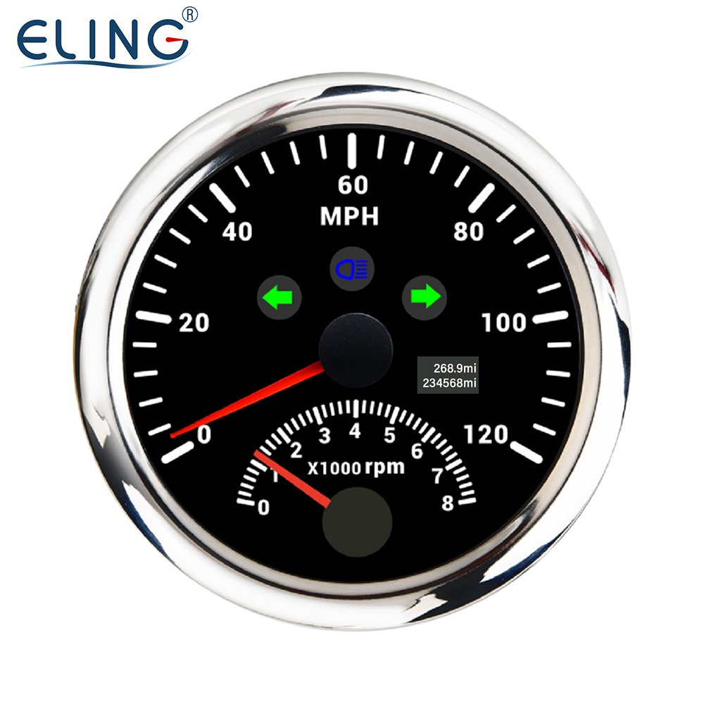 ELING New Car Universal 85mm Auto Meter GPS Speedometer 120 200 km/h MPH With Tachometer Red Backlight for RV Boat Truck 12V 24V
