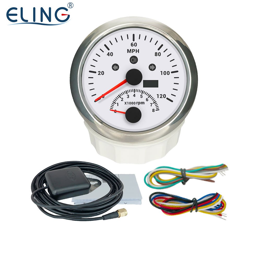 ELING New Car Universal 85mm Auto Meter GPS Speedometer 120 200 km/h MPH With Tachometer Red Backlight for RV Boat Truck 12V 24V