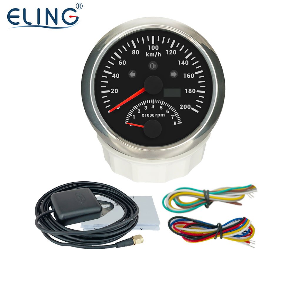 ELING New Car Universal 85mm Auto Meter GPS Speedometer 120 200 km/h MPH With Tachometer Red Backlight for RV Boat Truck 12V 24V