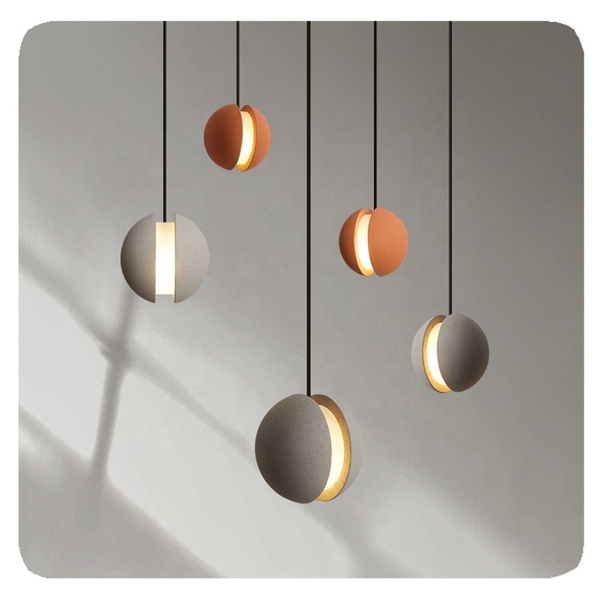 New Wholesale Interior Decoration Gray Cement Concrete Ball LED Hanging Lighting Nice Pendant for Residential House Lamp 12 90