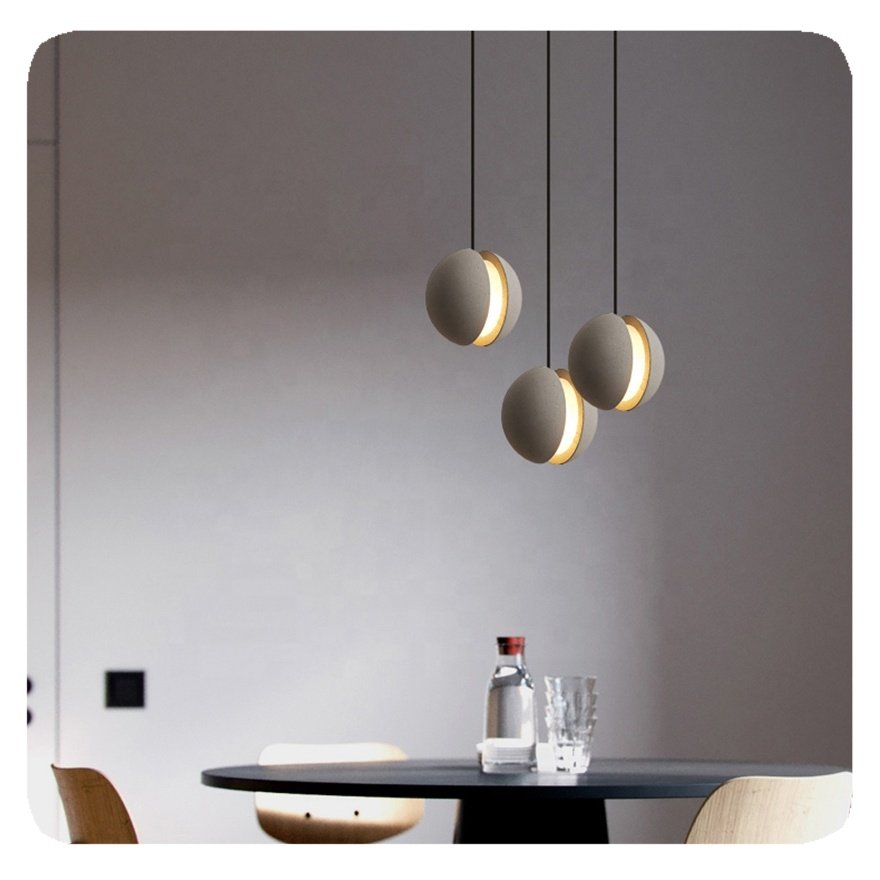 New Wholesale Interior Decoration Gray Cement Concrete Ball LED Hanging Lighting Nice Pendant for Residential House Lamp 12 90