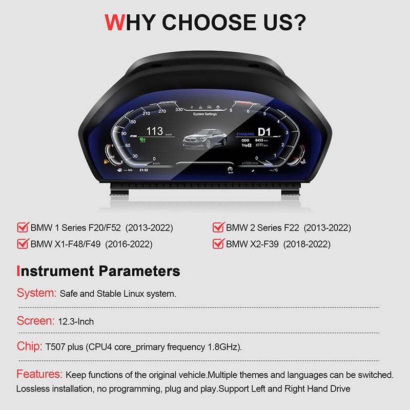 NaviHua Car Accessories for BMW 1/2 Series F20 F21 Android 13 Display Touch Screen With Digital Speedometer Cluster Carplay