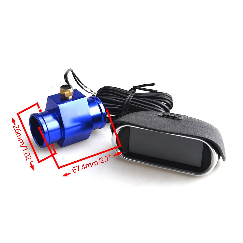 26MM-40MM Auto 2 in 1 Water Temperature & Voltmeter Gauge Meter With Joint Pipe Adapter 1/8NPT OD LCD Digital Truck Sunshield