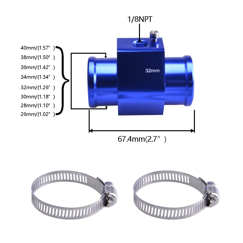 26MM-40MM Auto 2 in 1 Water Temperature & Voltmeter Gauge Meter With Joint Pipe Adapter 1/8NPT OD LCD Digital Truck Sunshield